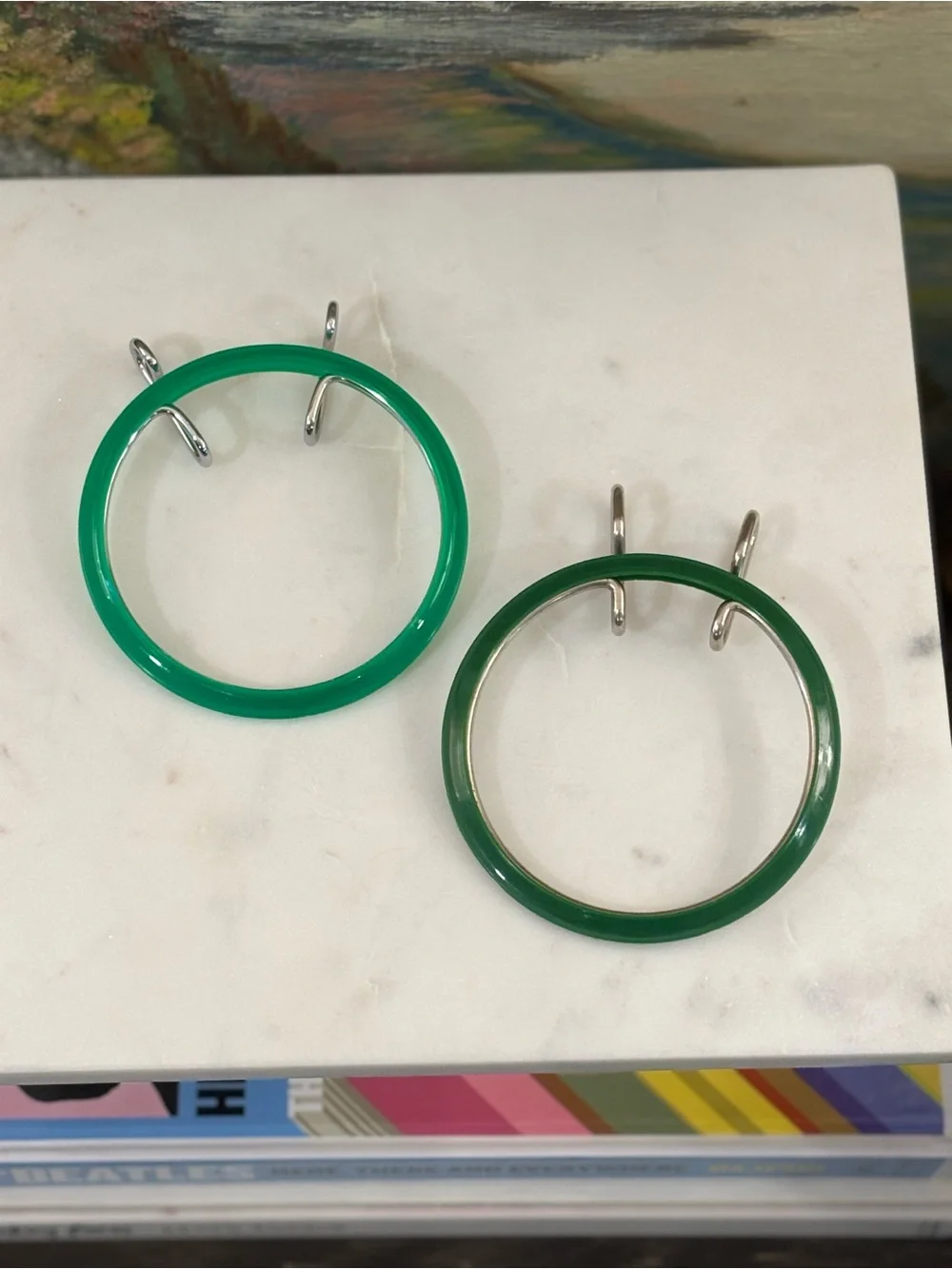 Embroidery Hoops 4” W/metal squeeze spring clamps, Kelly & Forest Green VTG MINT